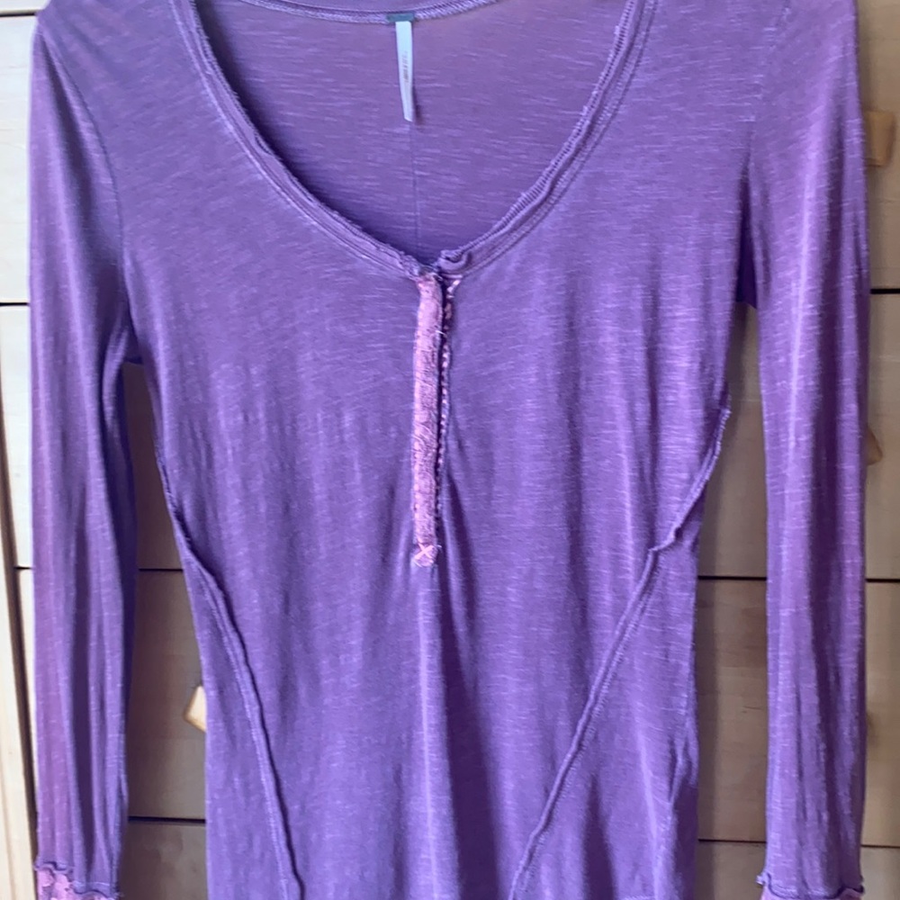 Free People Long Sleeve Lace Accent T